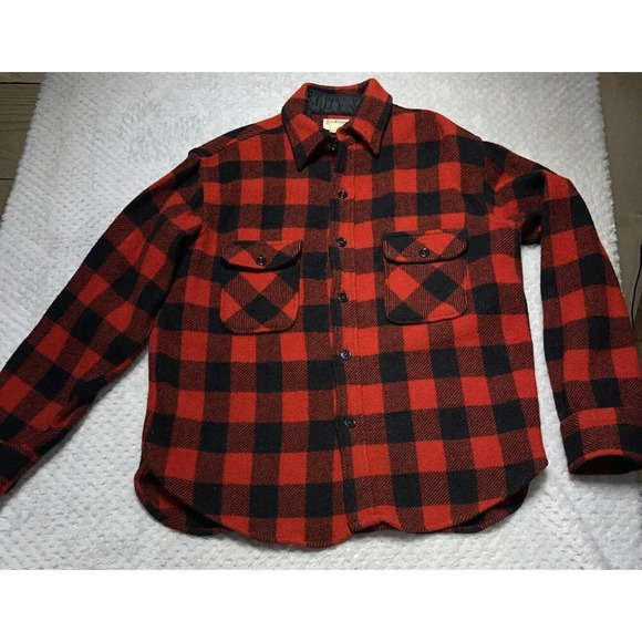 Fox Knapp Wool Plaid Button Front Shirt Jacket Shacket Men's L 16 Vtg Red Black - Picture 1 of 12